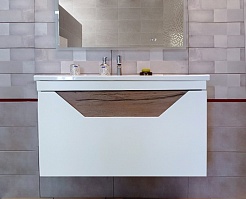 Бриклаер Тумба с раковиной Брайтон 100 (Mario) белая матовая/дуб кера – фотография-2